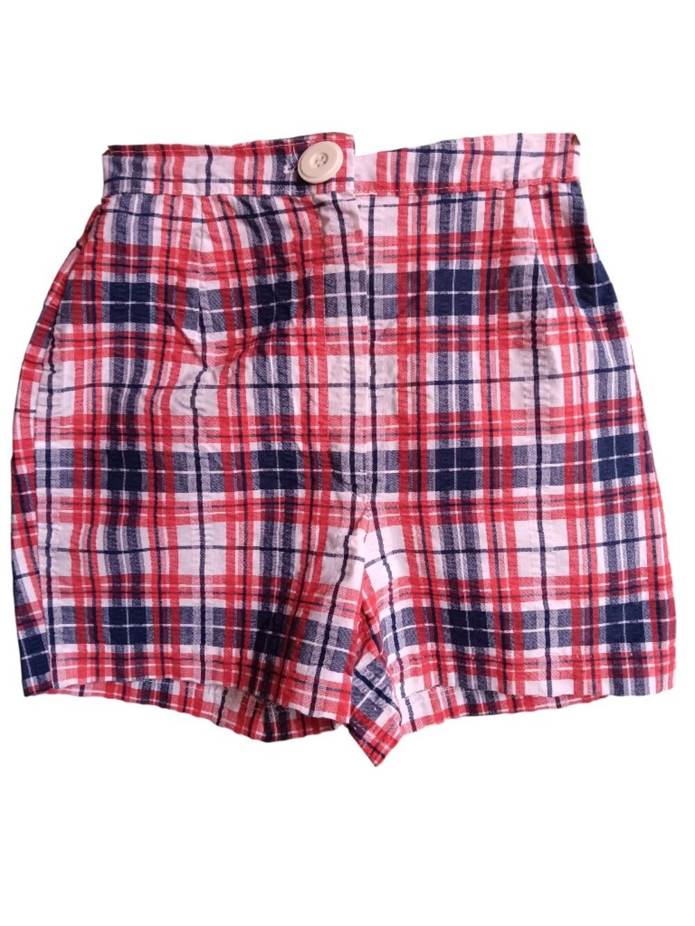 True Vintage Women's Shorts 22W 22" Handmade Seersucker Plaid High-Waisted 70's